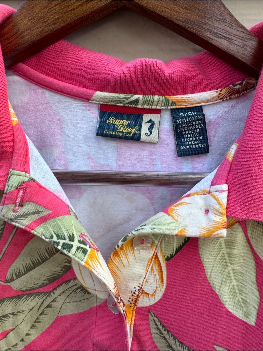 Pink Floral Button-Down Polo Shirt